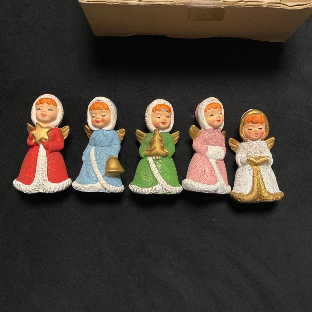 Set a five porcelain bisque angels‎ circa 1950 made in Japan mid-century